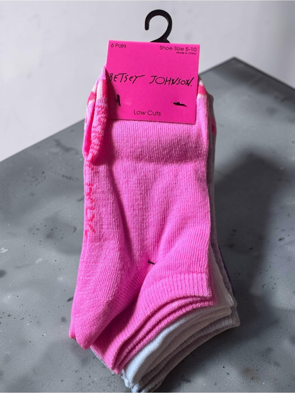 Betsey Johnson Bright Pink Low Cut Athletic Socks 6-Pack